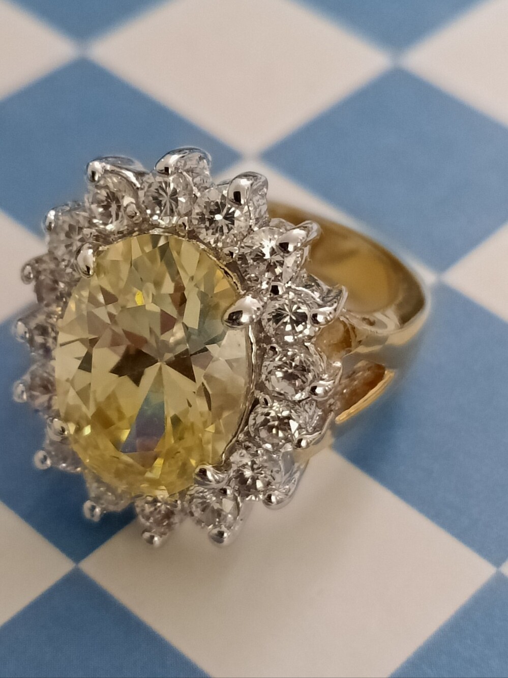 Yellow Crystal Halo Statement Ring - Women Jewelry